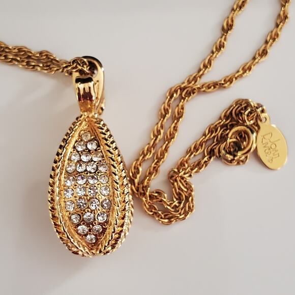 Joan Rivers Pave Crystal Egg Pendant Necklace‎ Gold Plated Vintage Long Chain - Picture 1 of 10